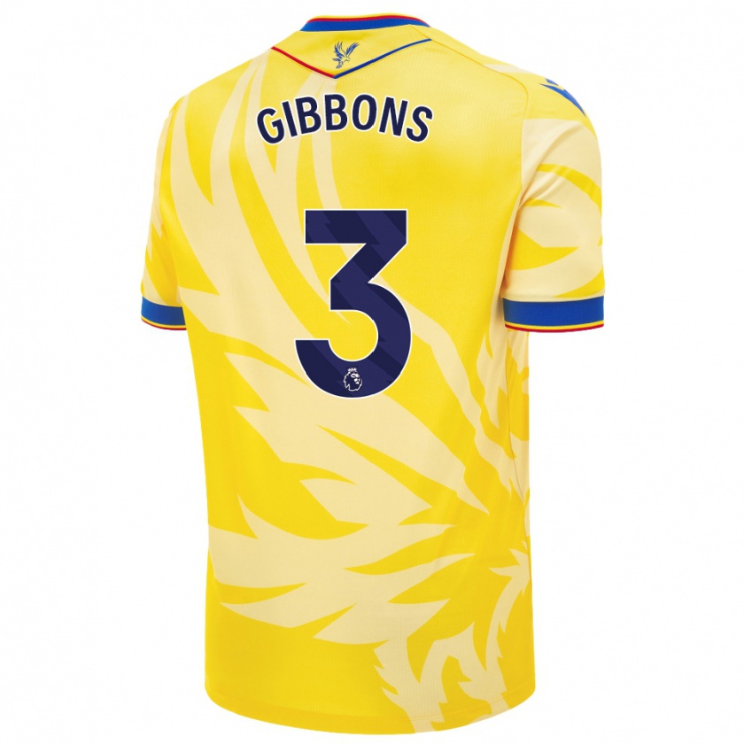 Kandiny Gyermek Felicity Gibbons #3 Sárga Idegenbeli Jersey 2024/25 Mez Póló Ing