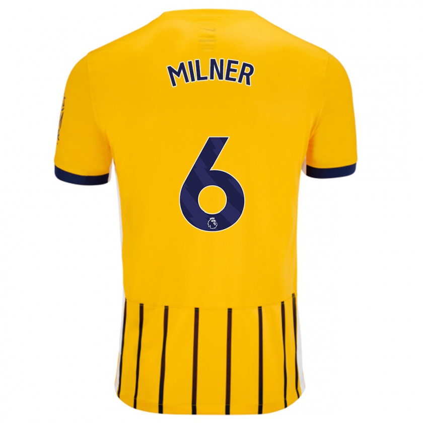 Kandiny Gyermek James Milner #6 Arany Kék Csíkos Idegenbeli Jersey 2024/25 Mez Póló Ing