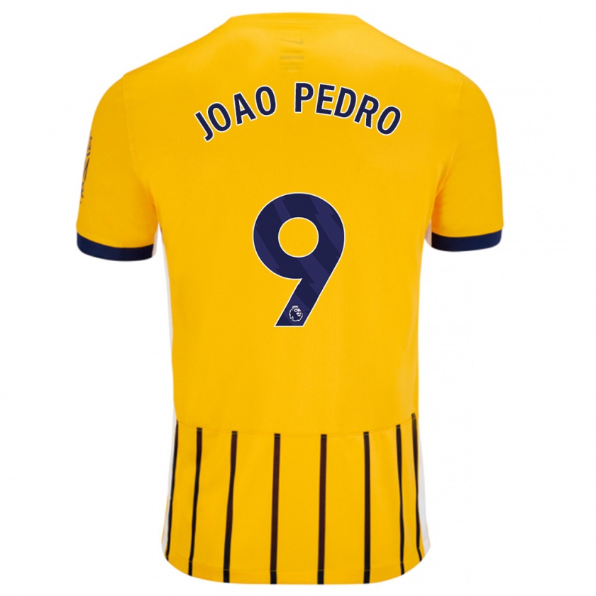 Kandiny Gyermek João Pedro #9 Arany Kék Csíkos Idegenbeli Jersey 2024/25 Mez Póló Ing