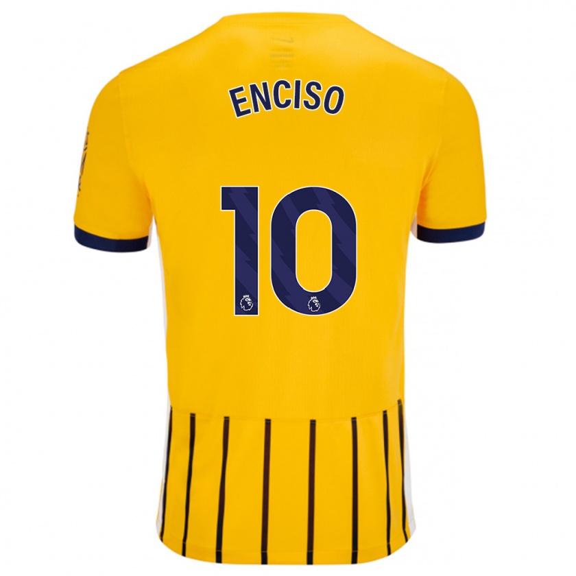 Kandiny Gyermek Julio Enciso #10 Arany Kék Csíkos Idegenbeli Jersey 2024/25 Mez Póló Ing