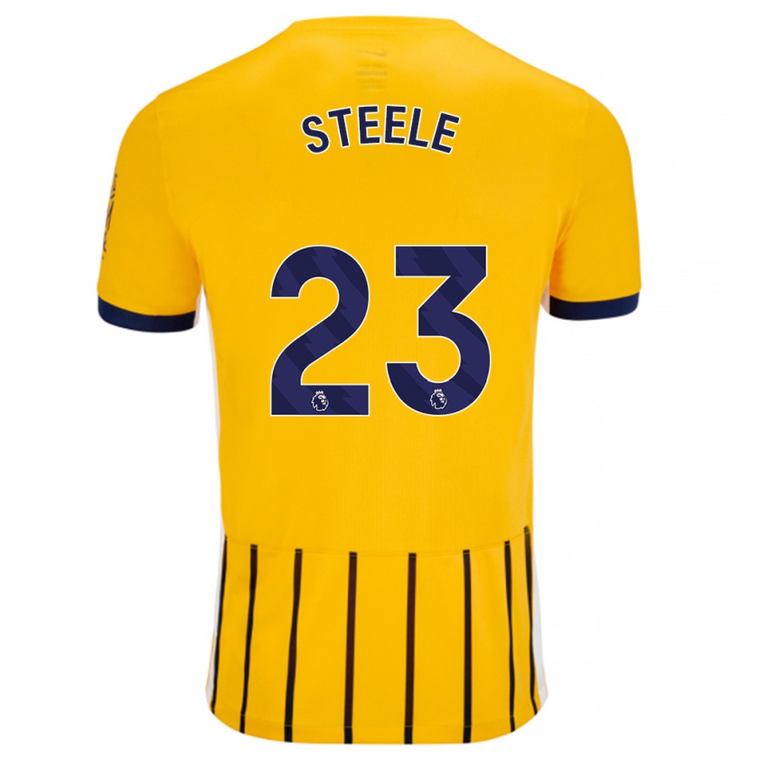 Kandiny Gyermek Jason Steele #23 Arany Kék Csíkos Idegenbeli Jersey 2024/25 Mez Póló Ing