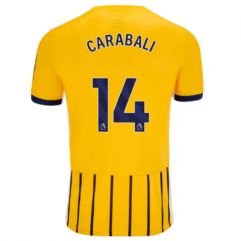 Kandiny Gyermek Jorelyn Carabalí #14 Arany Kék Csíkos Idegenbeli Jersey 2024/25 Mez Póló Ing