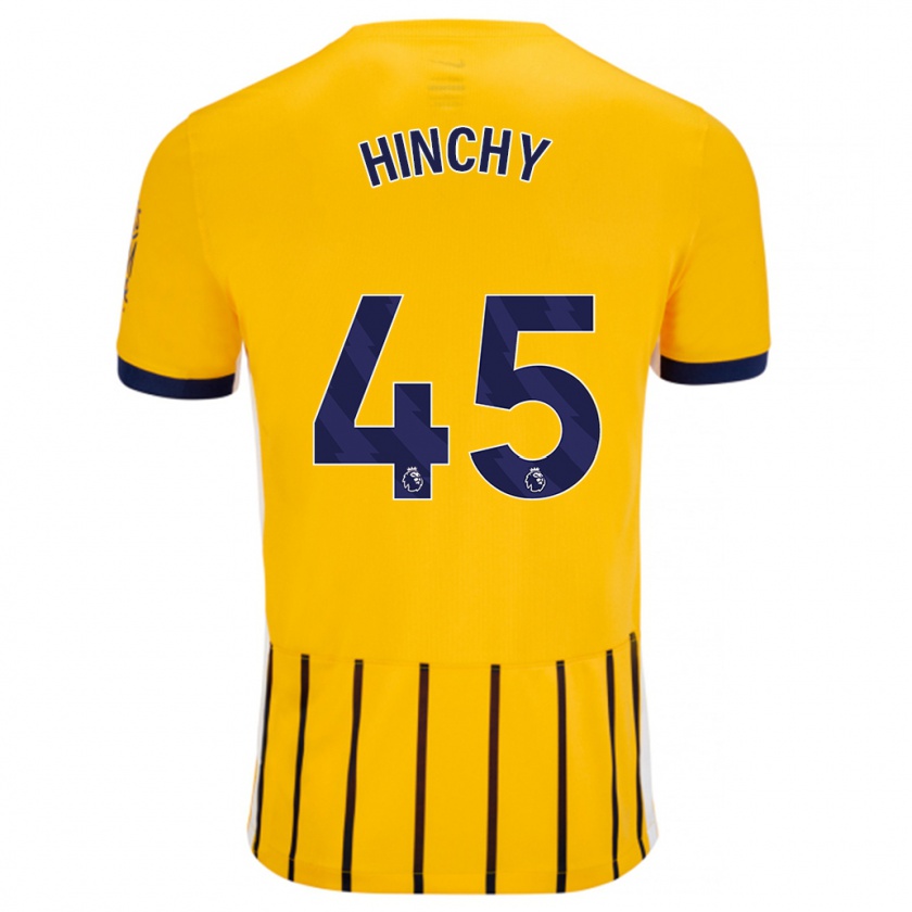 Kandiny Gyermek Jack Hinchy #45 Arany Kék Csíkos Idegenbeli Jersey 2024/25 Mez Póló Ing