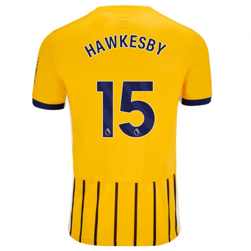 Kandiny Gyermek Mackenzie Hawkesby #15 Arany Kék Csíkos Idegenbeli Jersey 2024/25 Mez Póló Ing