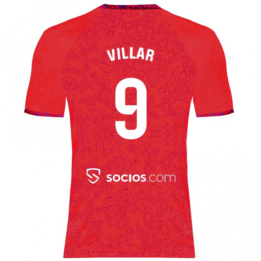 Kandiny Gyermek Iker Villar #9 Piros Idegenbeli Jersey 2024/25 Mez Póló Ing