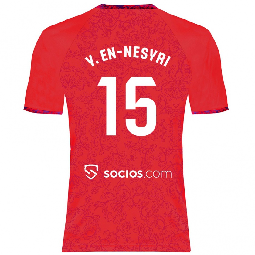 Kandiny Gyermek Youssef En-Nesyri #15 Piros Idegenbeli Jersey 2024/25 Mez Póló Ing