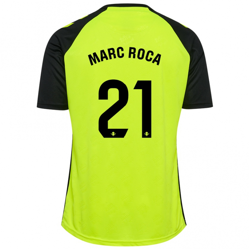 Kandiny Gyermek Marc Roca #21 Fluoreszkáló Sárga Fekete Idegenbeli Jersey 2024/25 Mez Póló Ing