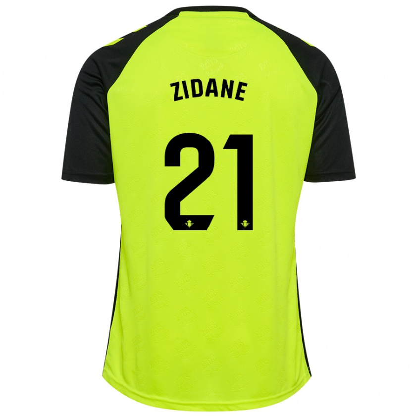 Kandiny Gyermek Elyaz Zidane #21 Fluoreszkáló Sárga Fekete Idegenbeli Jersey 2024/25 Mez Póló Ing