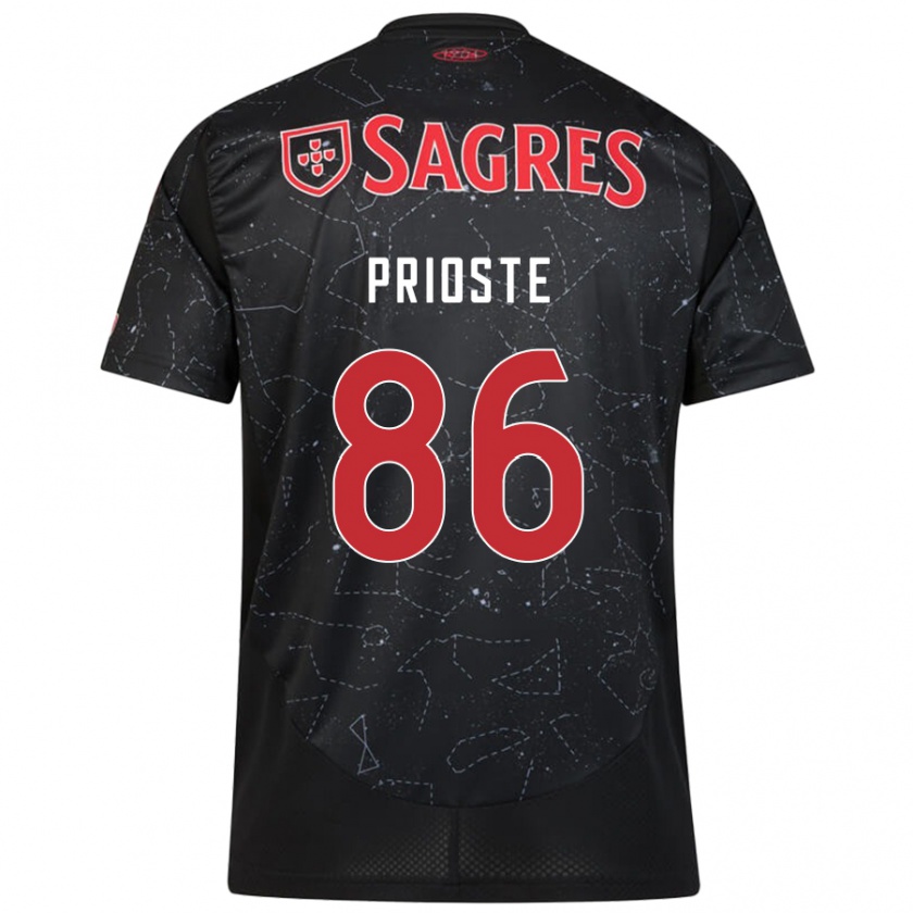 Kandiny Gyermek Diogo Prioste #86 Fekete Piros Idegenbeli Jersey 2024/25 Mez Póló Ing