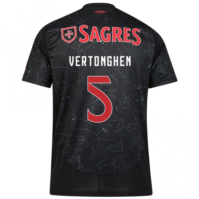 Kandiny Gyermek Jan Vertonghen #5 Fekete Piros Idegenbeli Jersey 2024/25 Mez Póló Ing