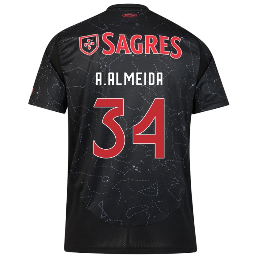 Kandiny Gyermek Andre Almeida #34 Fekete Piros Idegenbeli Jersey 2024/25 Mez Póló Ing