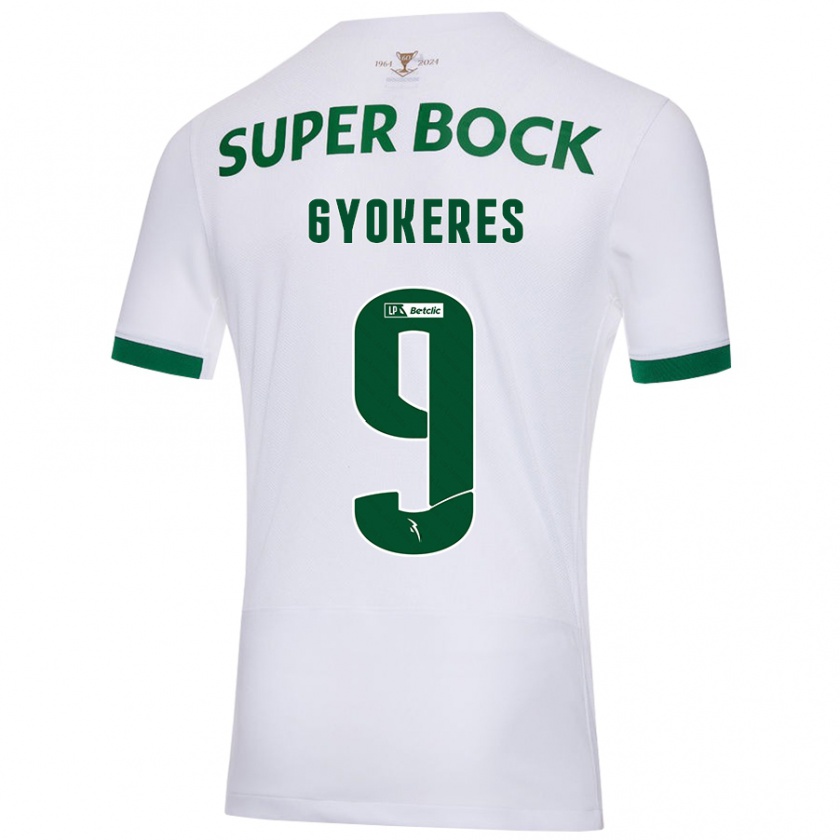 Kandiny Gyermek Viktor Gyökeres #9 Fehér Zöld Idegenbeli Jersey 2024/25 Mez Póló Ing