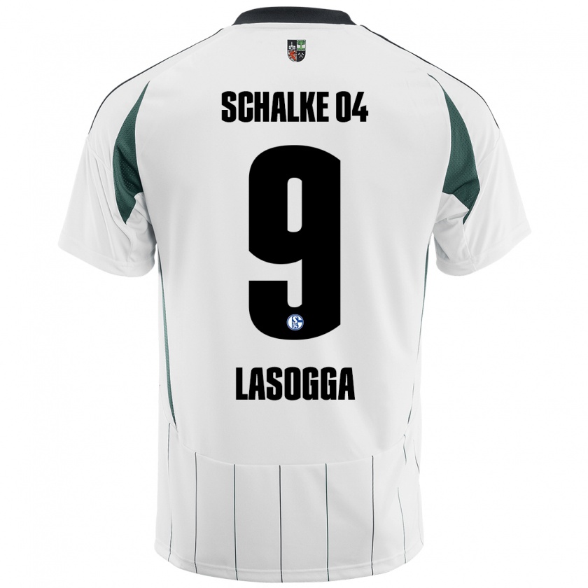 Kandiny Gyermek Pierre-Michel Lasogga #9 Fehér Zöld Idegenbeli Jersey 2024/25 Mez Póló Ing