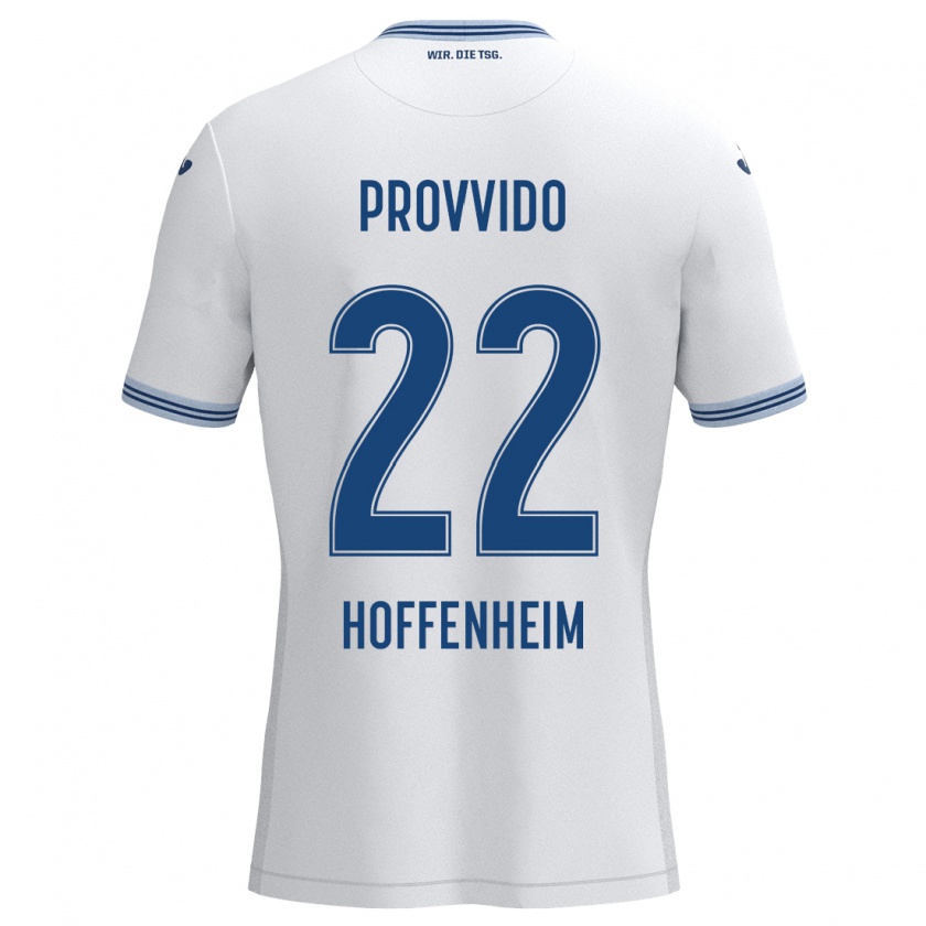 Kandiny Gyermek Luca Provvido #22 Fehér Kék Idegenbeli Jersey 2024/25 Mez Póló Ing