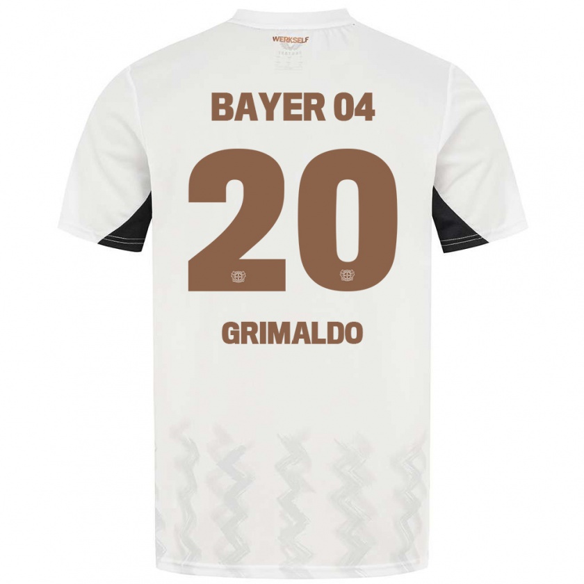 Kandiny Gyermek Alejandro Grimaldo #20 Fehér Fekete Idegenbeli Jersey 2024/25 Mez Póló Ing