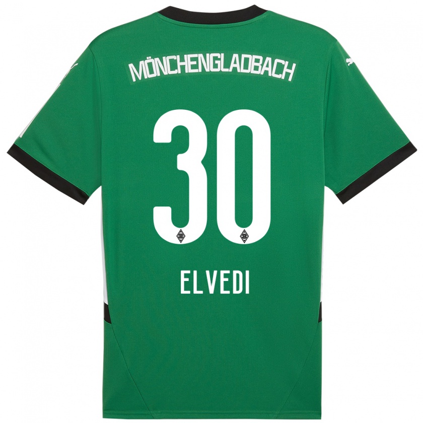 Kandiny Gyermek Nico Elvedi #30 Zöld Fehér Idegenbeli Jersey 2024/25 Mez Póló Ing