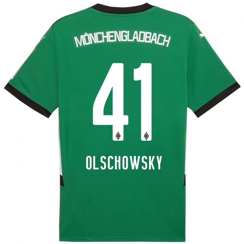 Kandiny Gyermek Jan Olschowsky #41 Zöld Fehér Idegenbeli Jersey 2024/25 Mez Póló Ing