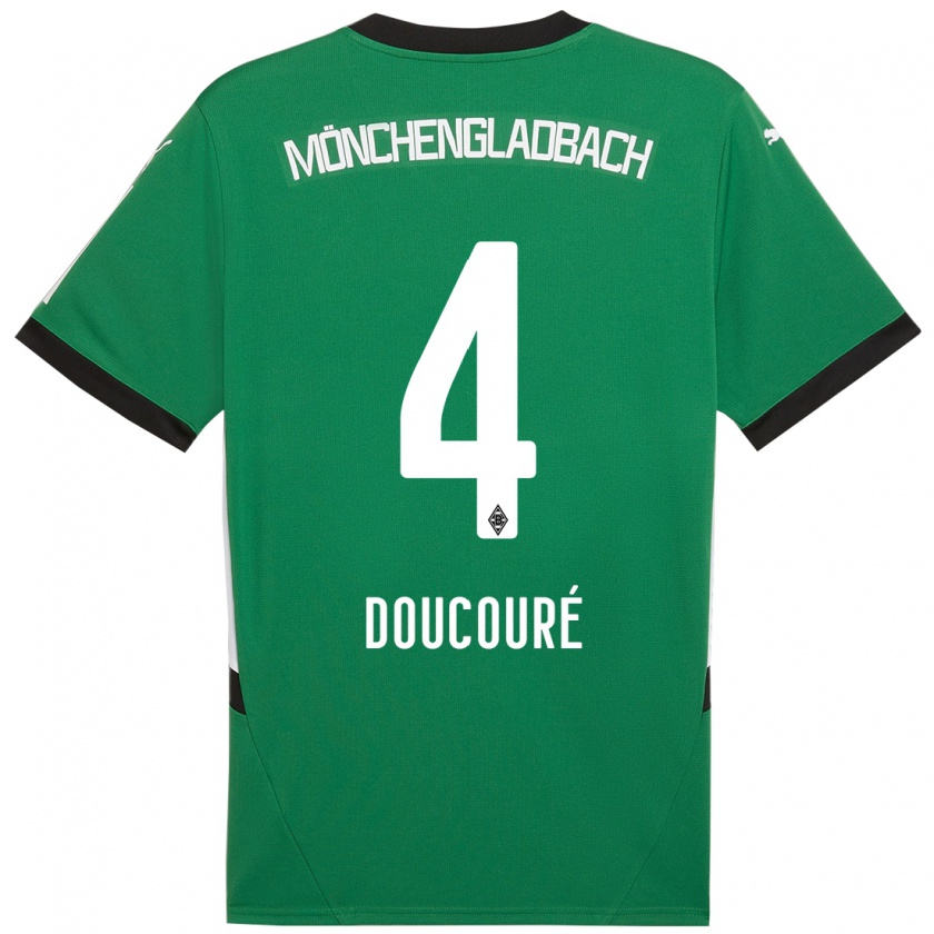 Kandiny Gyermek Mamadou Doucouré #4 Zöld Fehér Idegenbeli Jersey 2024/25 Mez Póló Ing