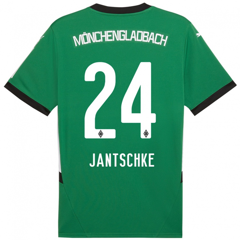 Kandiny Gyermek Tony Jantschke #24 Zöld Fehér Idegenbeli Jersey 2024/25 Mez Póló Ing