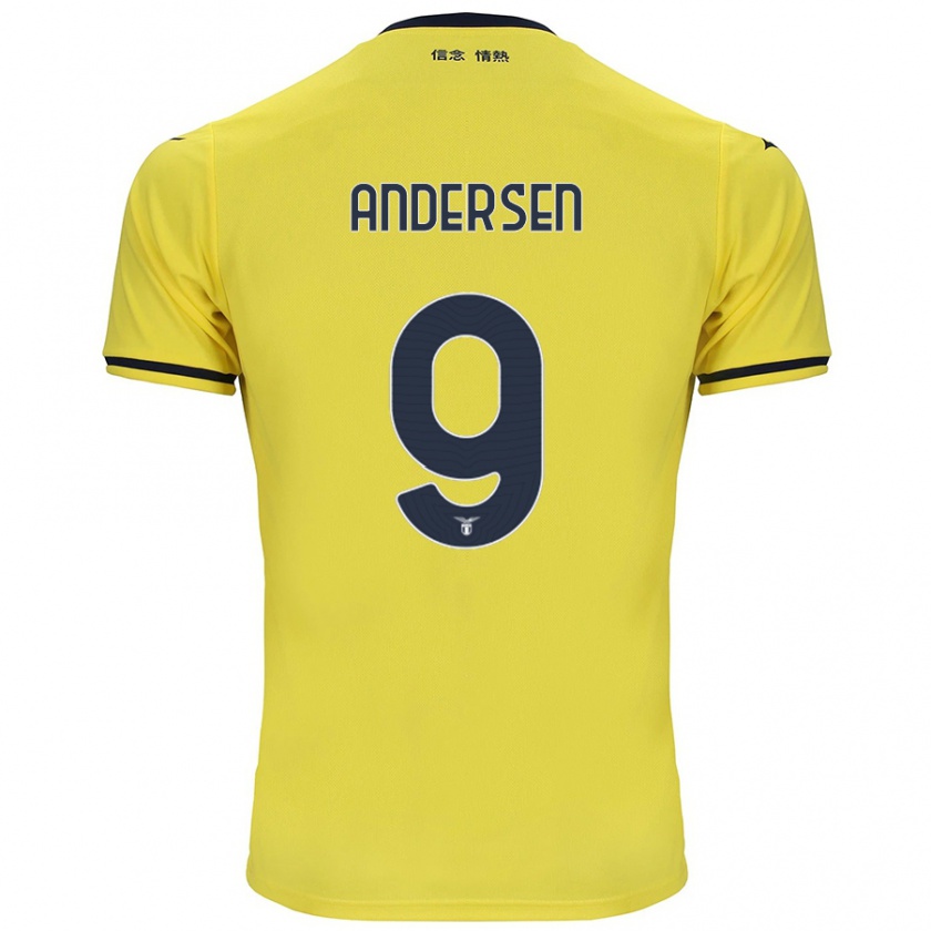 Kandiny Gyermek Signe Holt Andersen #9 Sárga Idegenbeli Jersey 2024/25 Mez Póló Ing