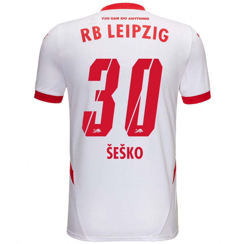 Kandiny Férfi Benjamin Sesko #30 Fehér Piros Hazai Jersey 2024/25 Mez Póló Ing