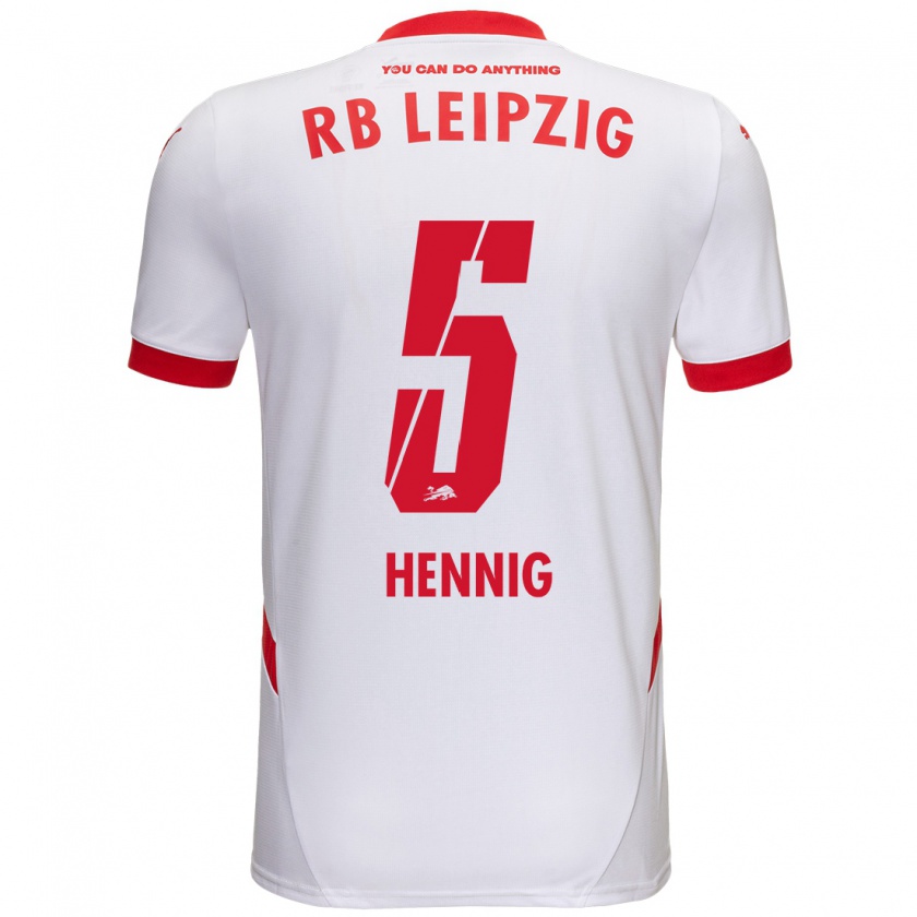 Kandiny Férfi Lenny Hennig #5 Fehér Piros Hazai Jersey 2024/25 Mez Póló Ing