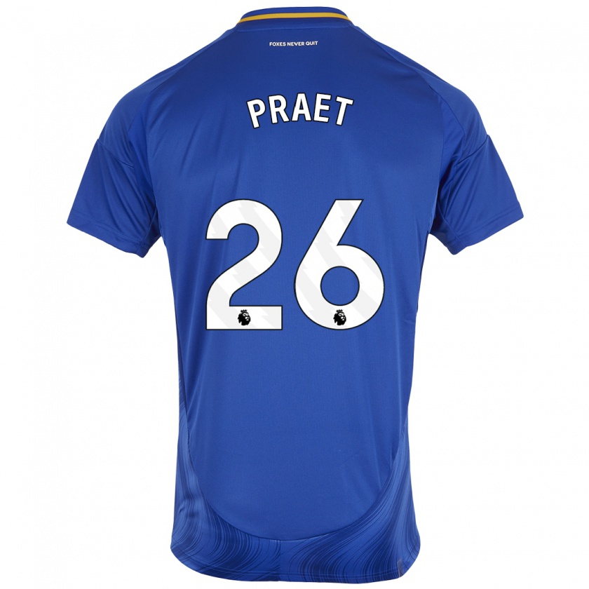 Kandiny Férfi Dennis Praet #26 Kék Fehér Hazai Jersey 2024/25 Mez Póló Ing