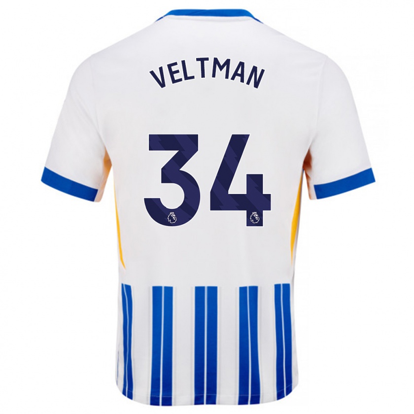 Kandiny Férfi Joël Veltman #34 Fehér Kék Csíkos Hazai Jersey 2024/25 Mez Póló Ing