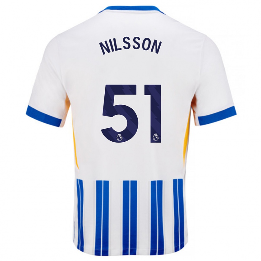 Kandiny Férfi Casper Nilsson #51 Fehér Kék Csíkos Hazai Jersey 2024/25 Mez Póló Ing