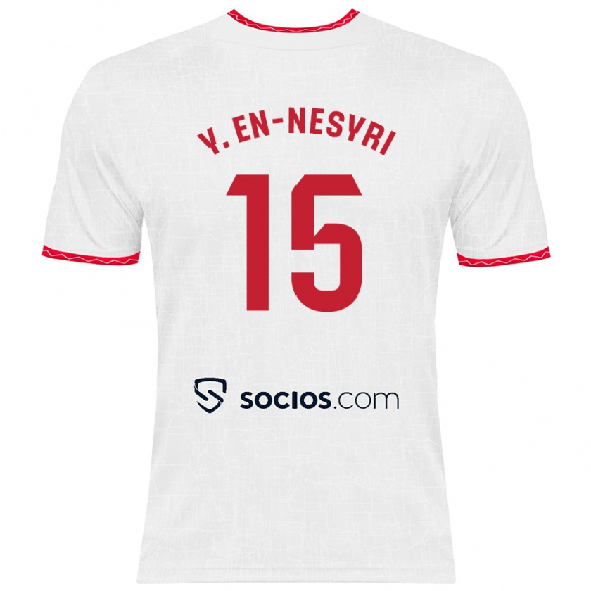 Kandiny Férfi Youssef En-Nesyri #15 Fehér Piros Hazai Jersey 2024/25 Mez Póló Ing