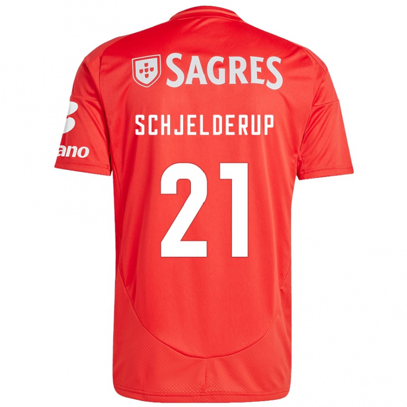 Kandiny Férfi Andreas Schjelderup #21 Piros Fehér Hazai Jersey 2024/25 Mez Póló Ing