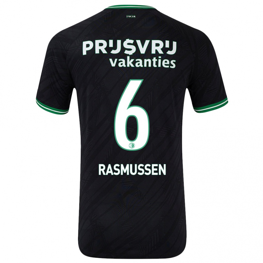 Kandiny Férfi Jacob Rasmussen #6 Fekete Zöld Idegenbeli Jersey 2024/25 Mez Póló Ing