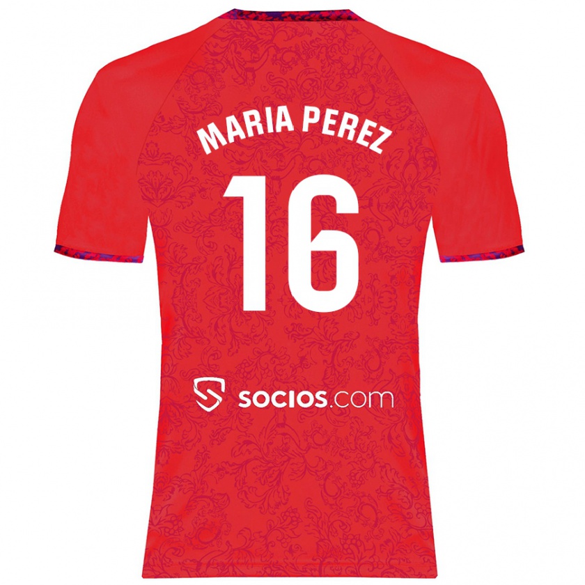 Kandiny Férfi María Pérez Rabaza #16 Piros Idegenbeli Jersey 2024/25 Mez Póló Ing