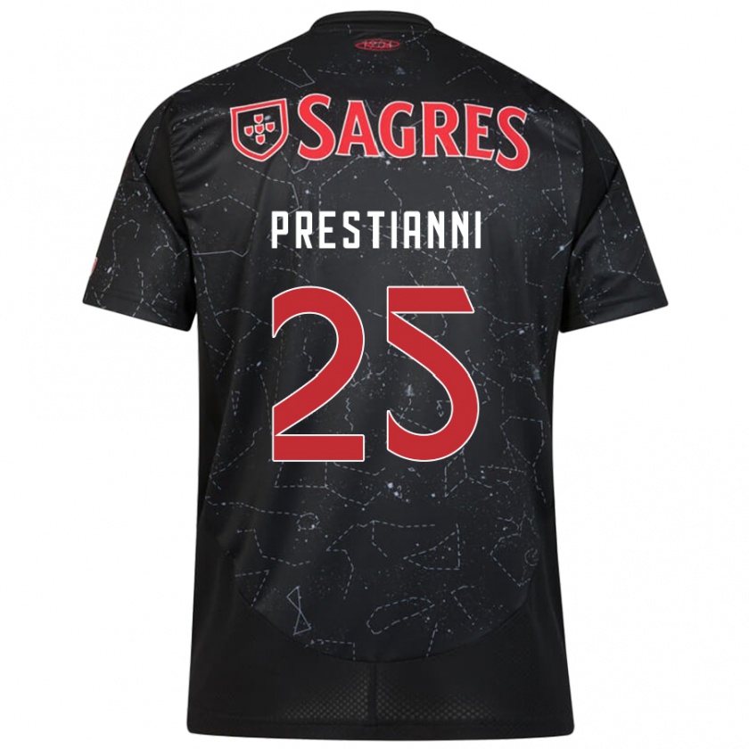 Kandiny Férfi Gianluca Prestianni #25 Fekete Piros Idegenbeli Jersey 2024/25 Mez Póló Ing