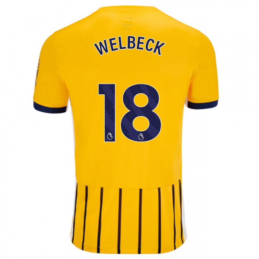 Kandiny Női Danny Welbeck #18 Arany Kék Csíkos Idegenbeli Jersey 2024/25 Mez Póló Ing