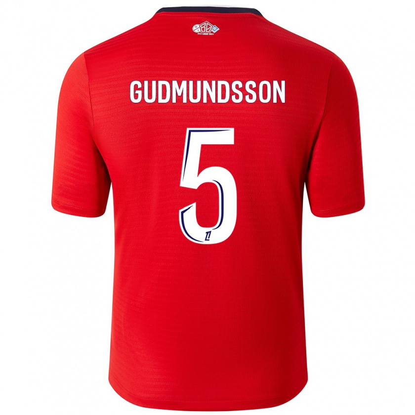 Kandiny Gyermek Gabriel Gudmundsson #5 Piros Fehér Hazai Jersey 2024/25 Mez Póló Ing