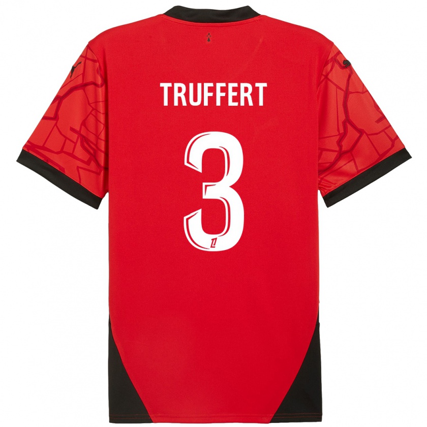 Kandiny Gyermek Adrien Truffert #3 Piros Fekete Hazai Jersey 2024/25 Mez Póló Ing