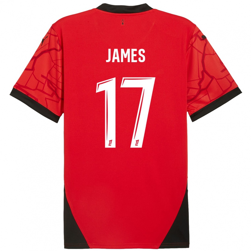 Kandiny Gyermek Jordan James #17 Piros Fekete Hazai Jersey 2024/25 Mez Póló Ing