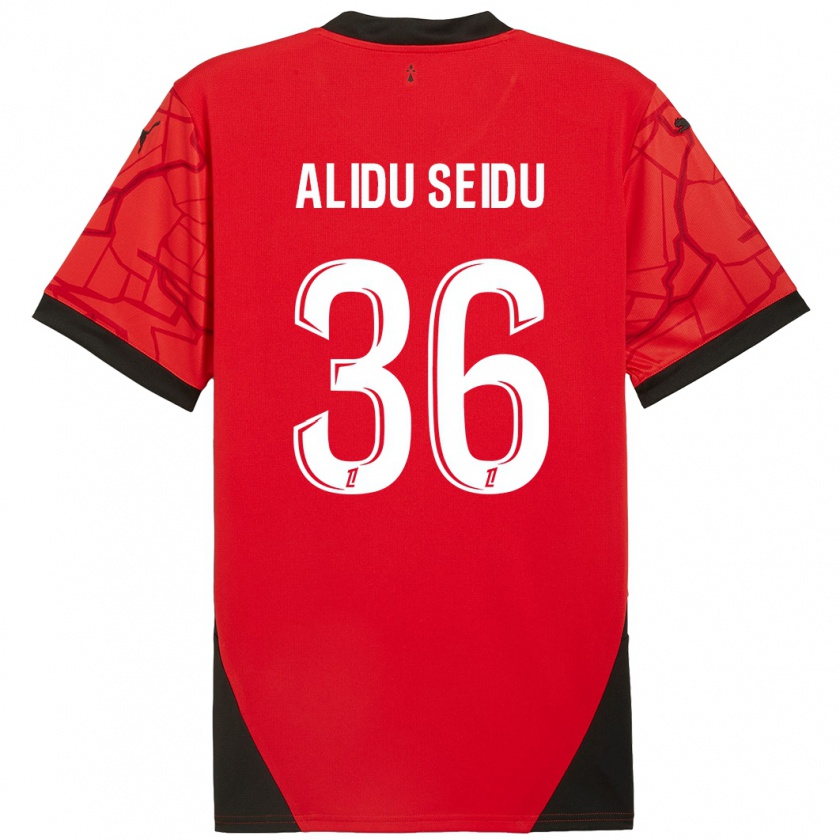 Kandiny Gyermek Alidu Seidu #36 Piros Fekete Hazai Jersey 2024/25 Mez Póló Ing