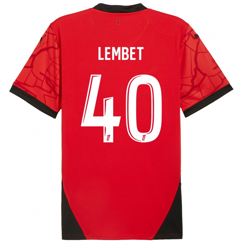 Kandiny Gyermek Geoffrey Lembet #40 Piros Fekete Hazai Jersey 2024/25 Mez Póló Ing