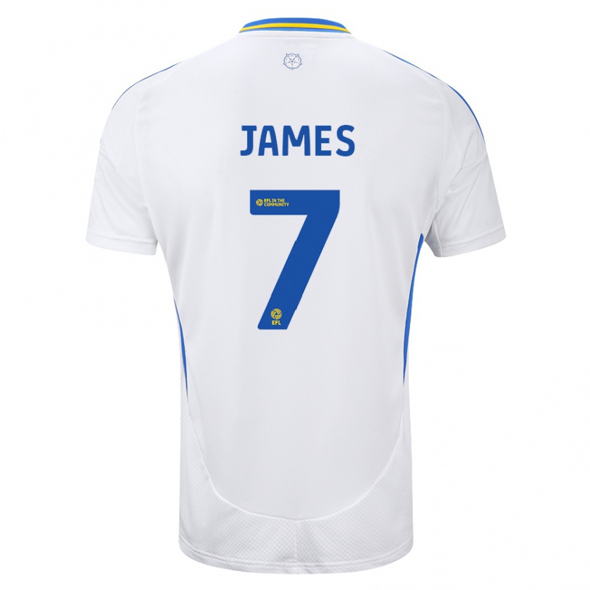 Kandiny Gyermek Daniel James #7 Fehér Kék Hazai Jersey 2024/25 Mez Póló Ing