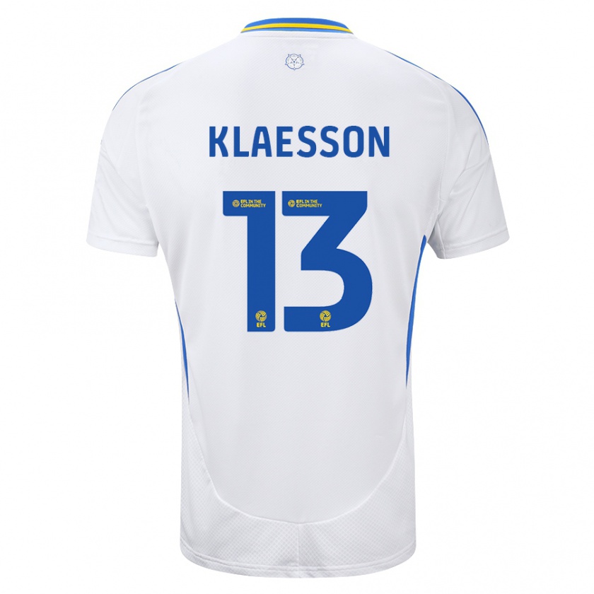 Kandiny Gyermek Kristoffer Klaesson #13 Fehér Kék Hazai Jersey 2024/25 Mez Póló Ing