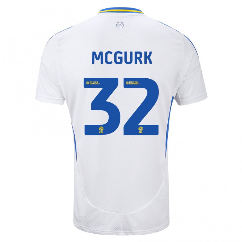 Kandiny Gyermek Sean Mcgurk #32 Fehér Kék Hazai Jersey 2024/25 Mez Póló Ing