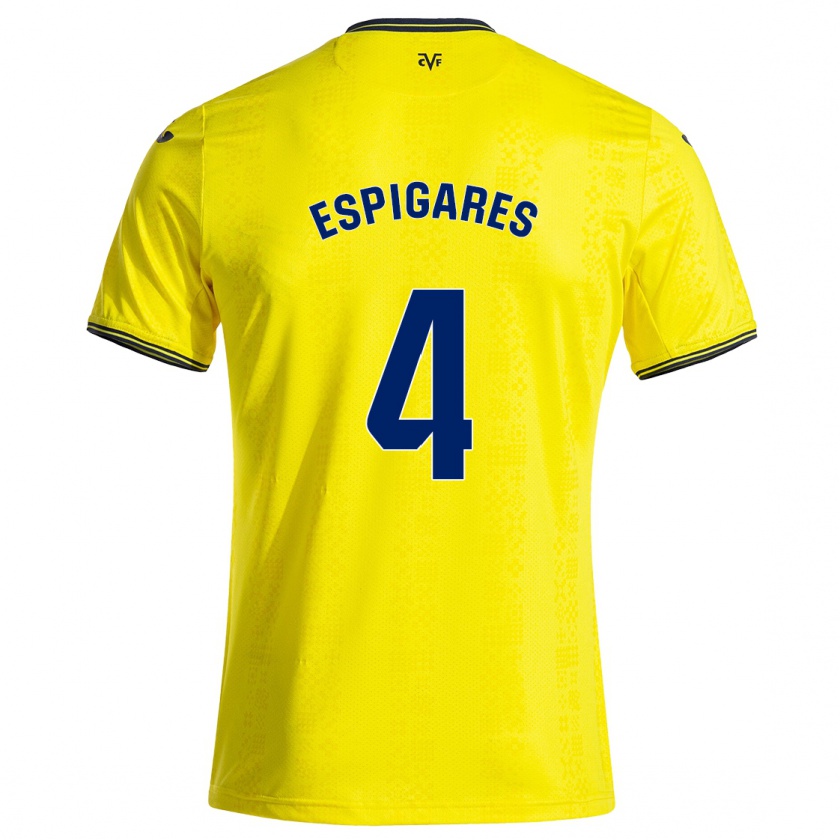 Kandiny Gyermek Antonio Espigares #4 Sárga Fekete Hazai Jersey 2024/25 Mez Póló Ing