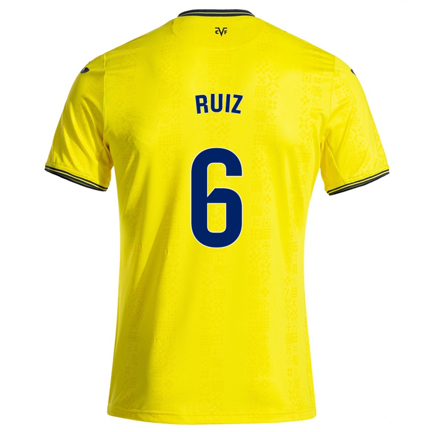 Kandiny Gyermek Joan Ruiz #6 Sárga Fekete Hazai Jersey 2024/25 Mez Póló Ing