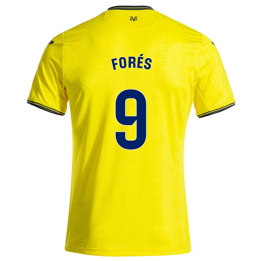 Kandiny Gyermek Álex Forés #9 Sárga Fekete Hazai Jersey 2024/25 Mez Póló Ing