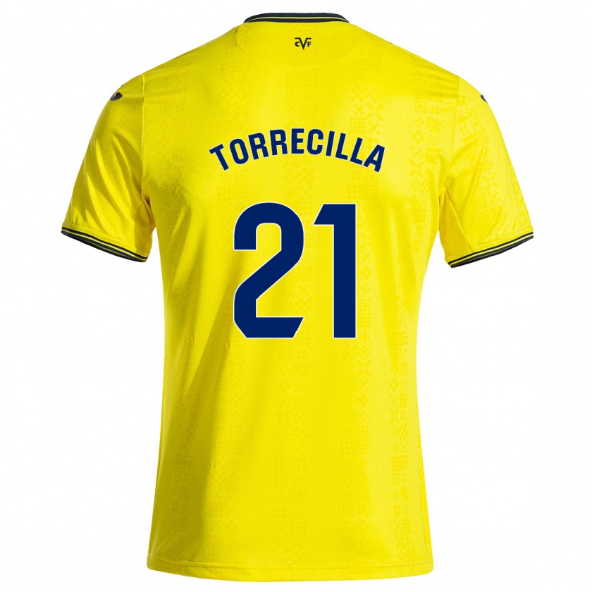 Kandiny Gyermek Virginia Torrecilla #21 Sárga Fekete Hazai Jersey 2024/25 Mez Póló Ing