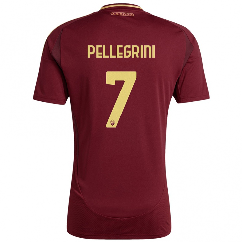 Kandiny Gyermek Lorenzo Pellegrini #7 Vörös Barna Arany Hazai Jersey 2024/25 Mez Póló Ing