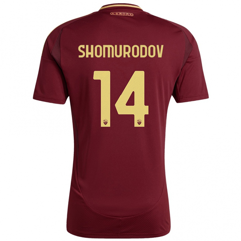 Kandiny Gyermek Eldor Shomurodov #14 Vörös Barna Arany Hazai Jersey 2024/25 Mez Póló Ing