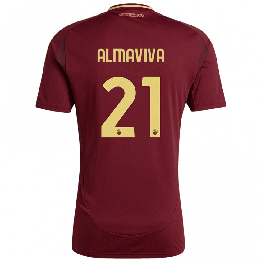 Kandiny Gyermek Mattia Almaviva #21 Vörös Barna Arany Hazai Jersey 2024/25 Mez Póló Ing